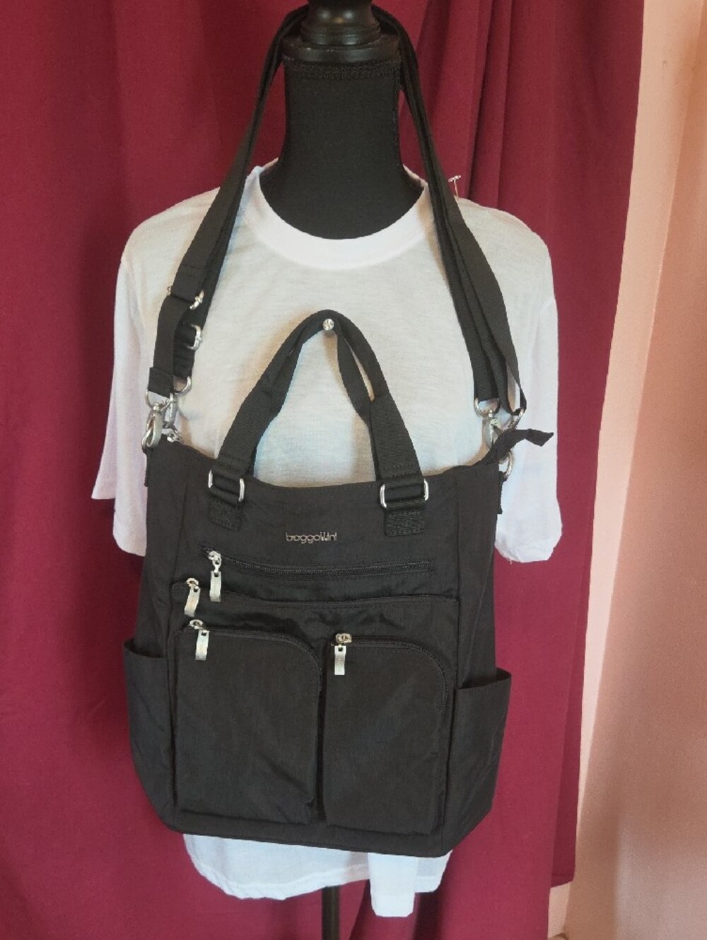 Baggallini Black Multi-Zip Convertible Crossbody Tote - Picture 4 of 14